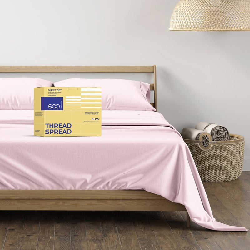 THREAD SPREAD 100% Egyptian Cotton Sheets Full Size - 600 Thread Count Sheets 4 PC 16" Deep Pocket Full Size Sheets Set, High Thread Count Soft Cooling Sateen Weave Hotel Luxury Sheets Set - Blush - Image 1